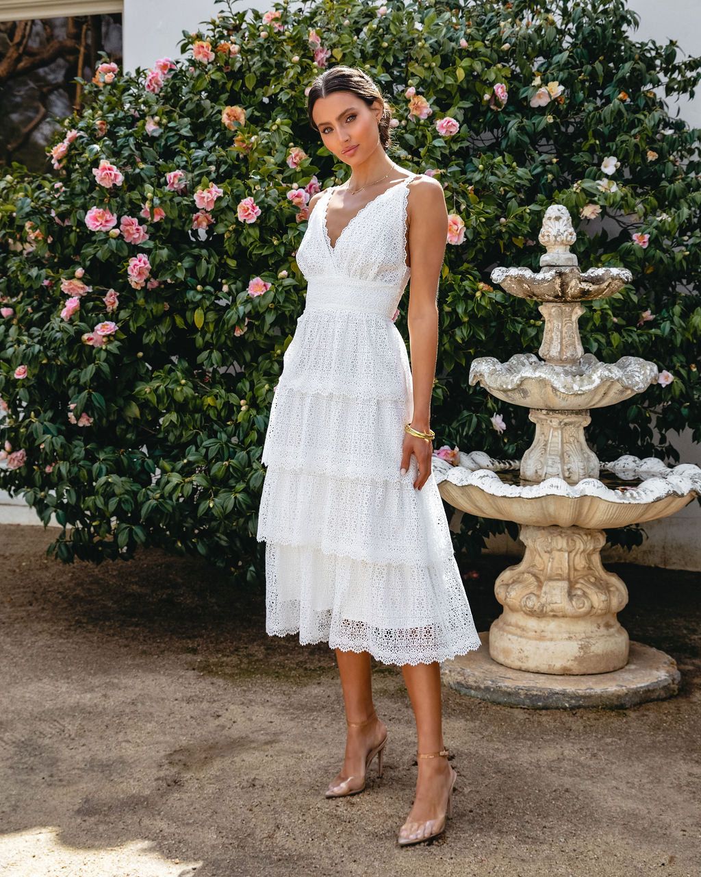 At Last Crochet Lace Tiered Midi Dress - White - FINAL SALE sold by Vici product image thumbnail 5