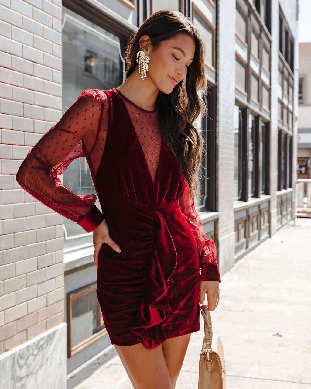 Saint Clara Sheer Velvet Ruffle Mini Dress sold by Vici product image thumbnail 4