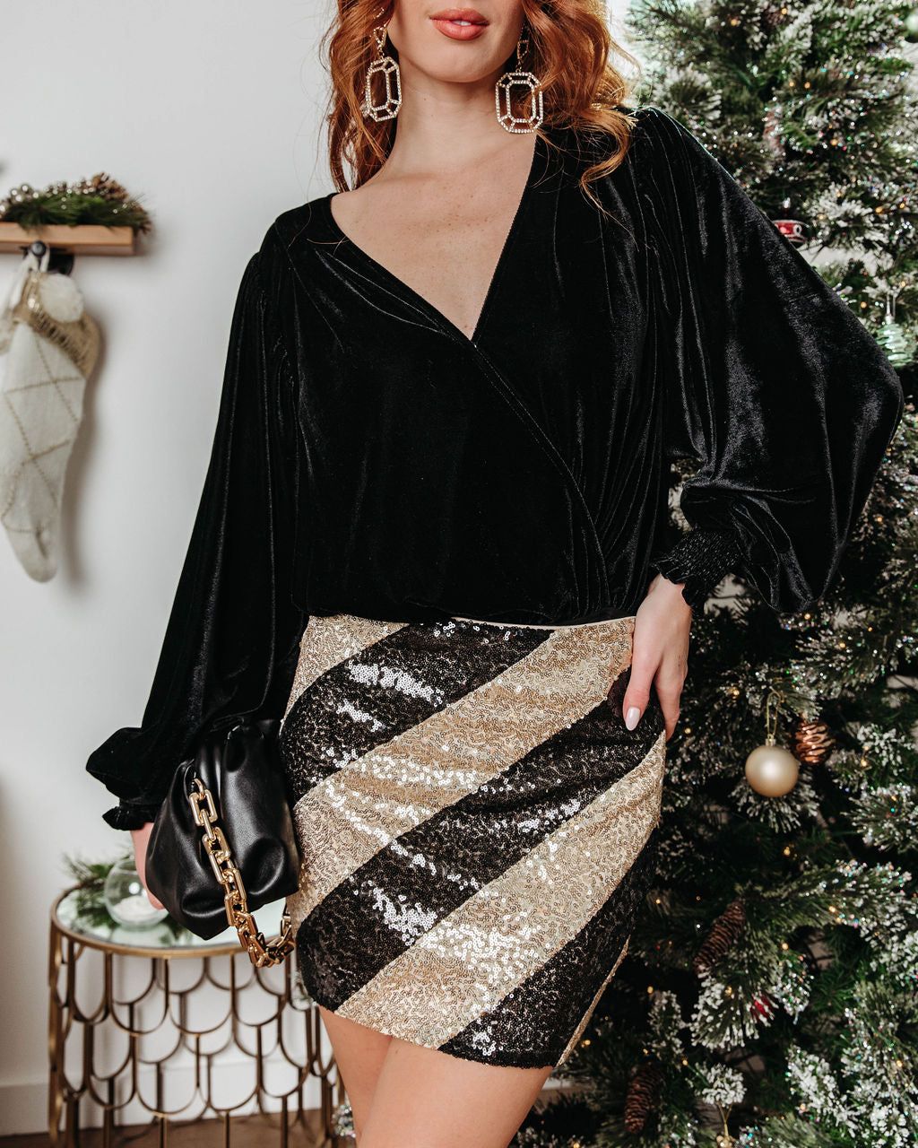 Sweet Surprise Sequin Stripe Mini Skirt - Black/Gold - FINAL SALE sold by Vici product image thumbnail 3