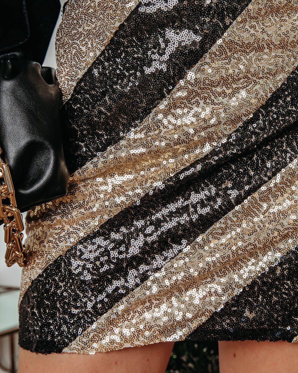 Sweet Surprise Sequin Stripe Mini Skirt - Black/Gold - FINAL SALE sold by Vici product image thumbnail 2