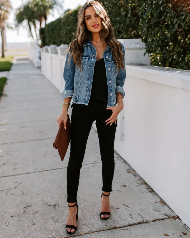 Night Rider Pocketed Distressed Denim Jacket made by Vici