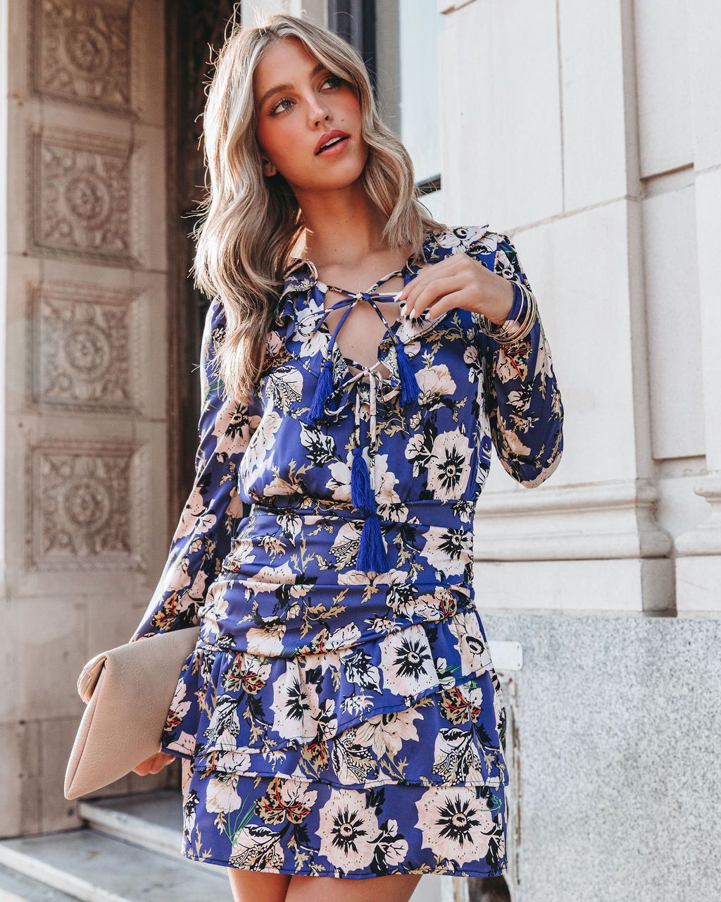 Pay It Forward Floral Satin Tassel Tie Mini Dress - FINAL SALE sold by Vici product image thumbnail 6