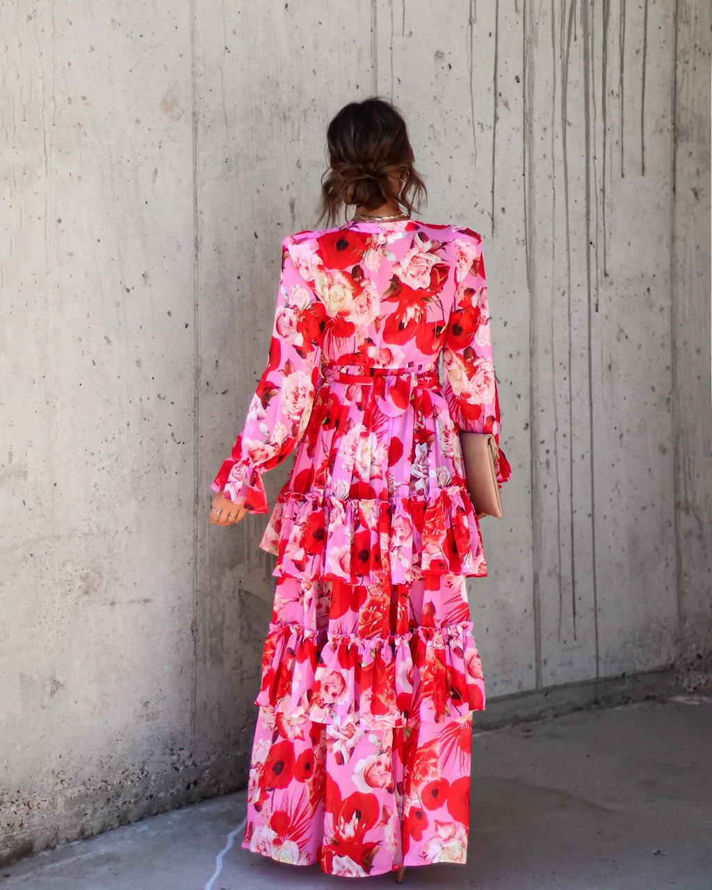 Mon Cheri Floral Chiffon Tiered Belted Maxi Dress sold by Vici product image thumbnail 3