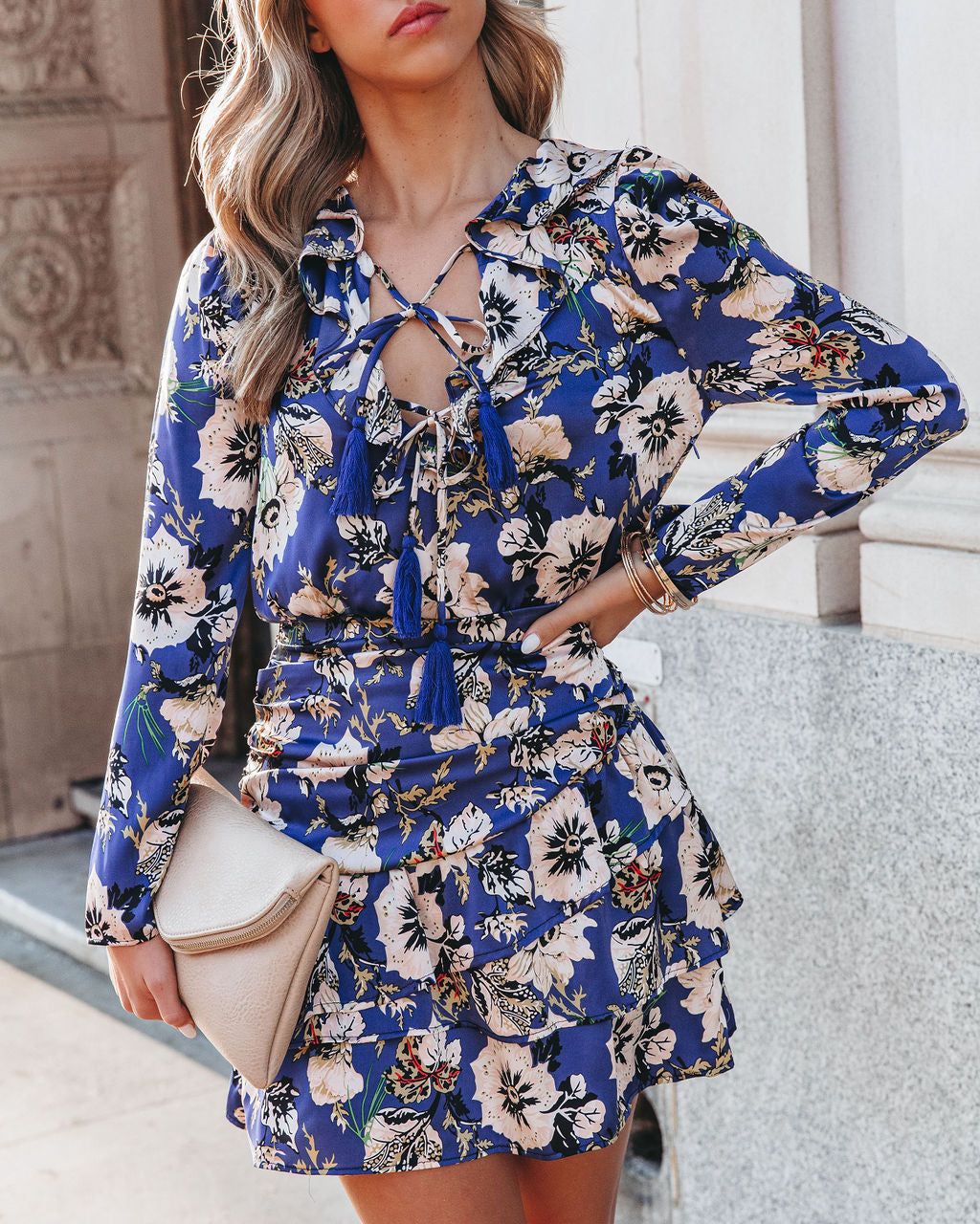 Pay It Forward Floral Satin Tassel Tie Mini Dress - FINAL SALE sold by Vici product image thumbnail 4