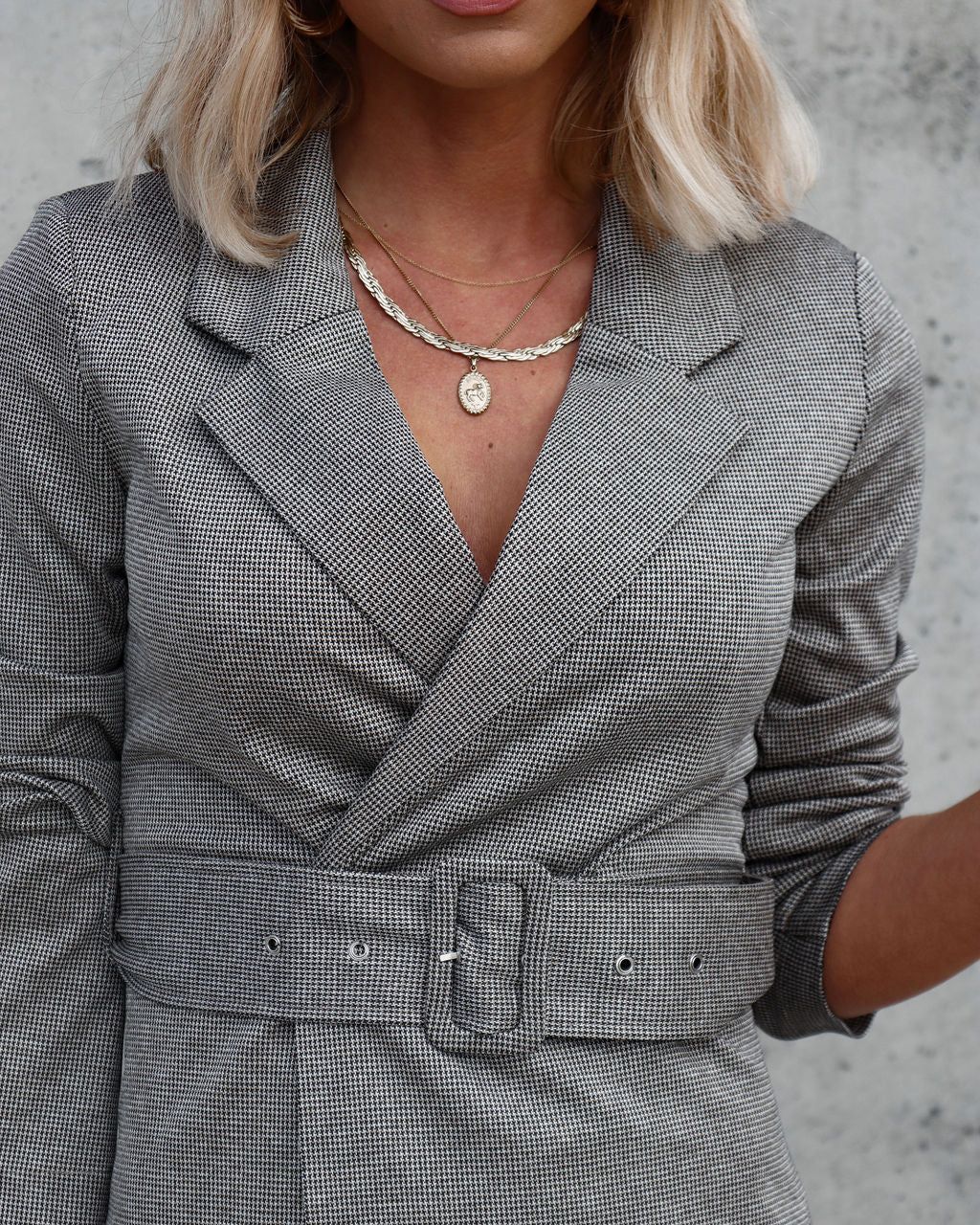 Hidden Agenda Padded Shoulder Belted Mini Dress sold by Vici product image thumbnail 2