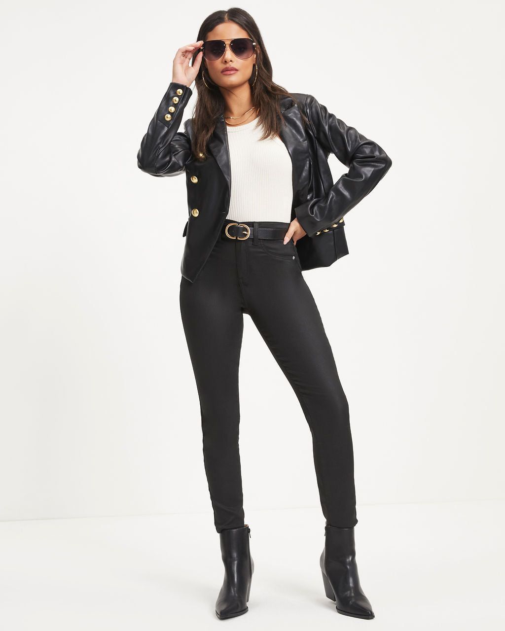 Impress Me Much Pocketed Faux Leather Blazer sold by Vici product image thumbnail 3