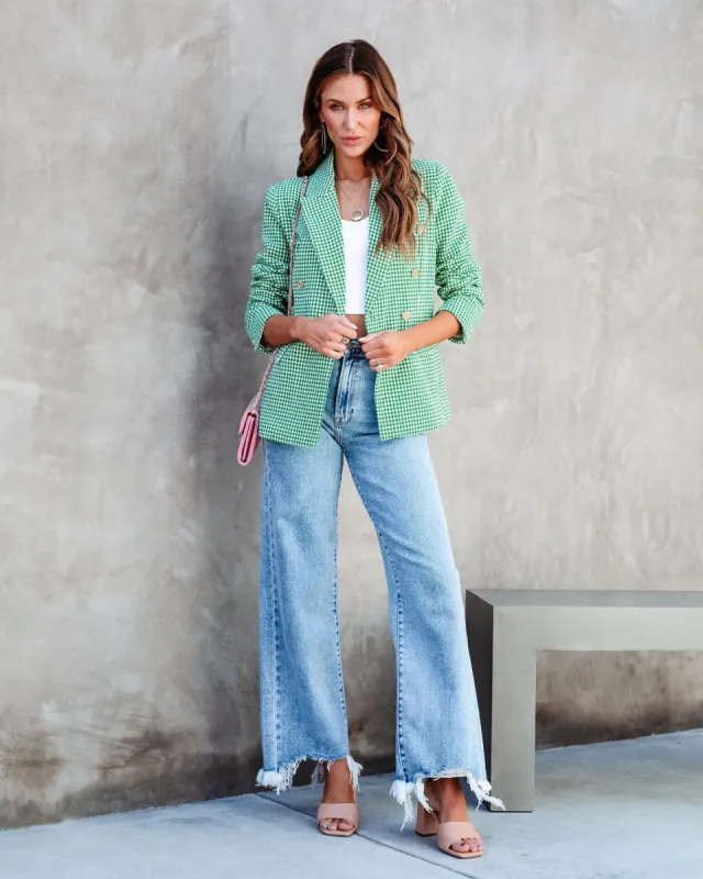 Catalina Houndstooth Pocketed Blazer - Green - FINAL SALE made by Vici