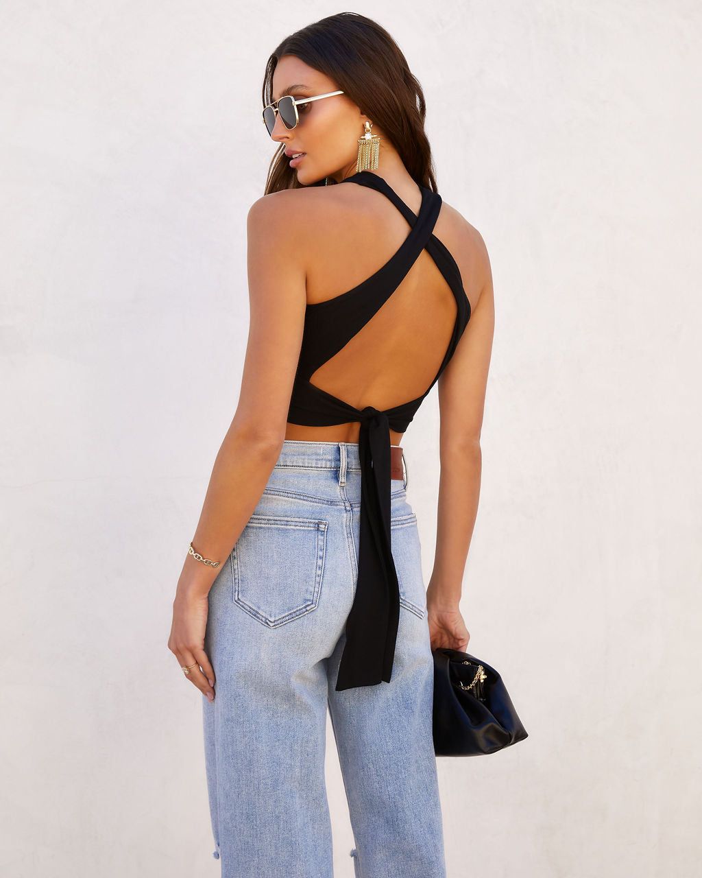 Astoria Back Tie Crop Tank - Black - FINAL SALE sold by Vici product image thumbnail 3