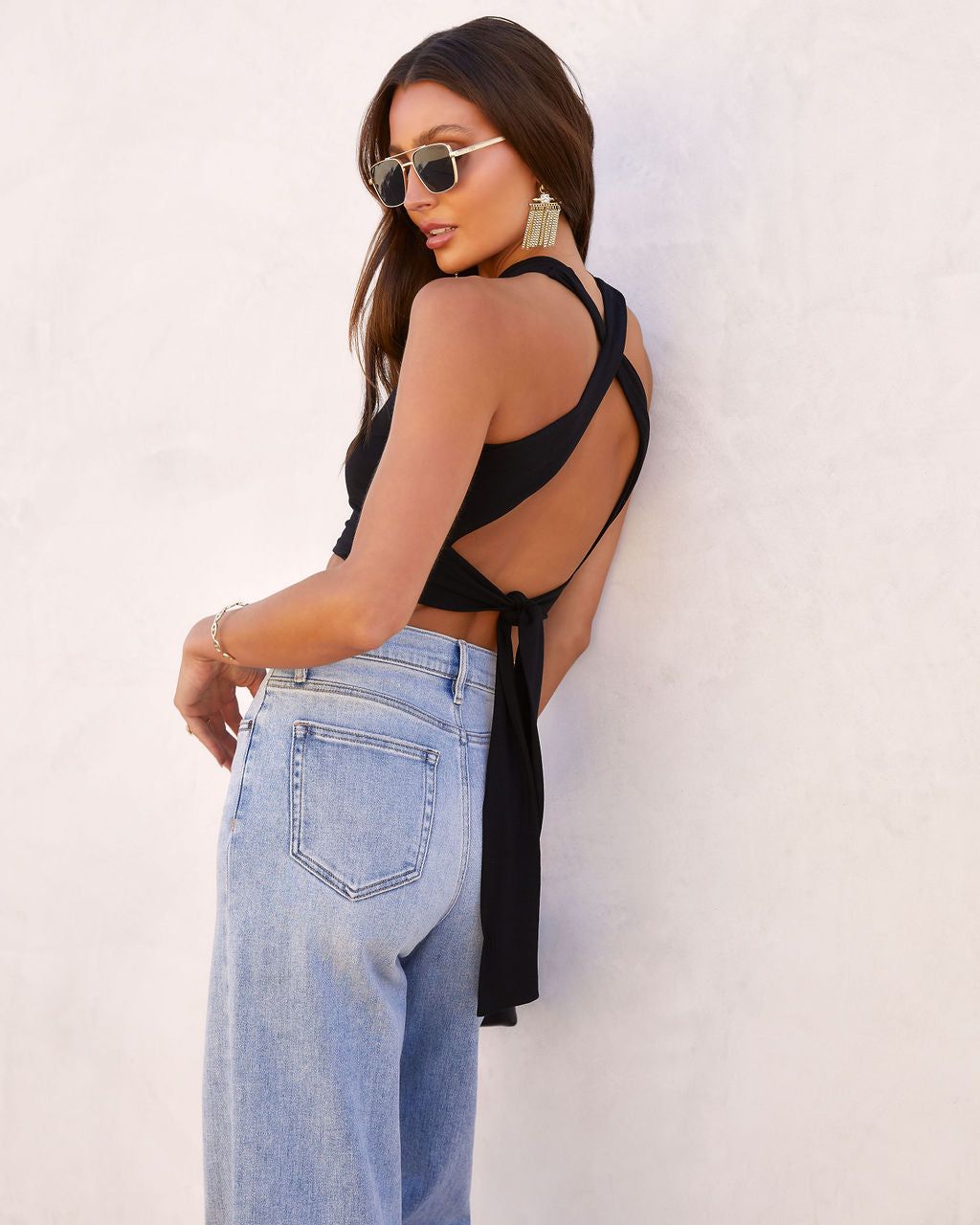 Astoria Back Tie Crop Tank - Black - FINAL SALE sold by Vici