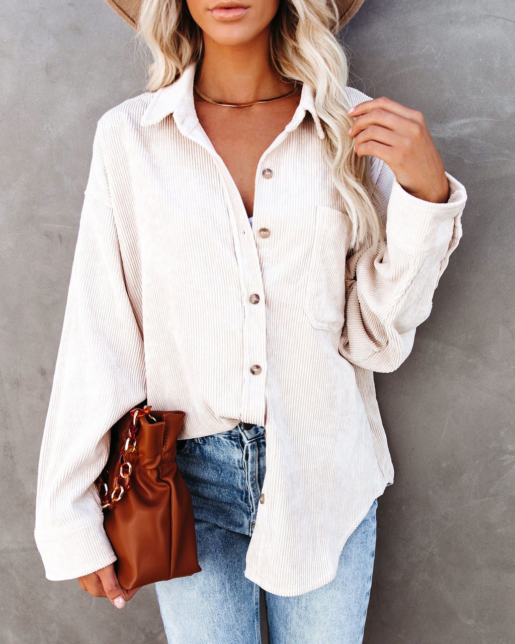 Kamryn Corduroy Button Down Pocket Top - Sand - SALE sold by Vici product image thumbnail 5