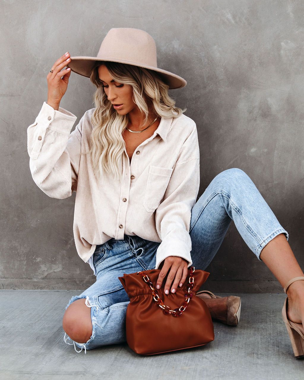 Kamryn Corduroy Button Down Pocket Top - Sand - SALE sold by Vici product image thumbnail 3