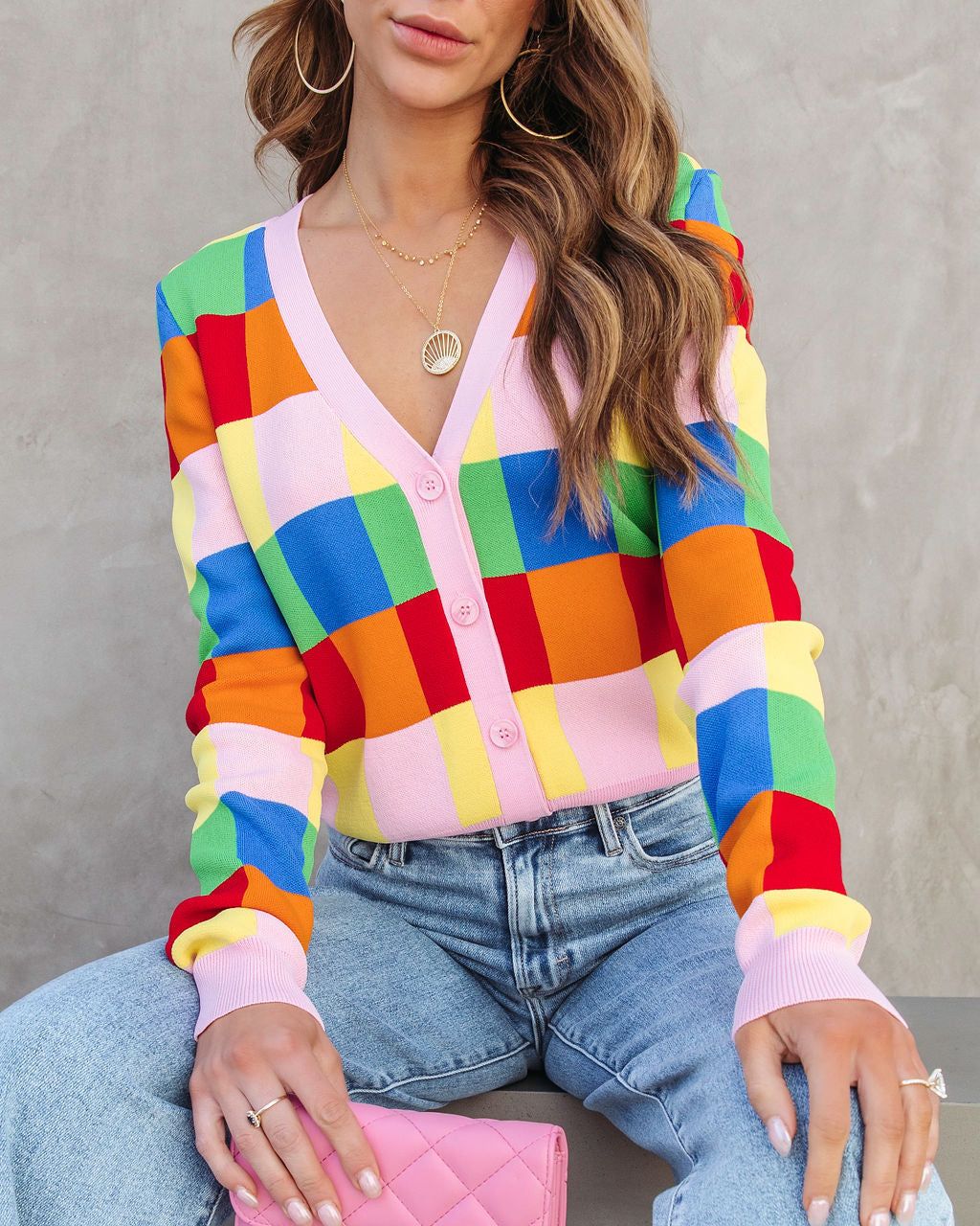 Full Of Dreams Knit Checkered Button Front Cardigan sold by Vici product image thumbnail 2