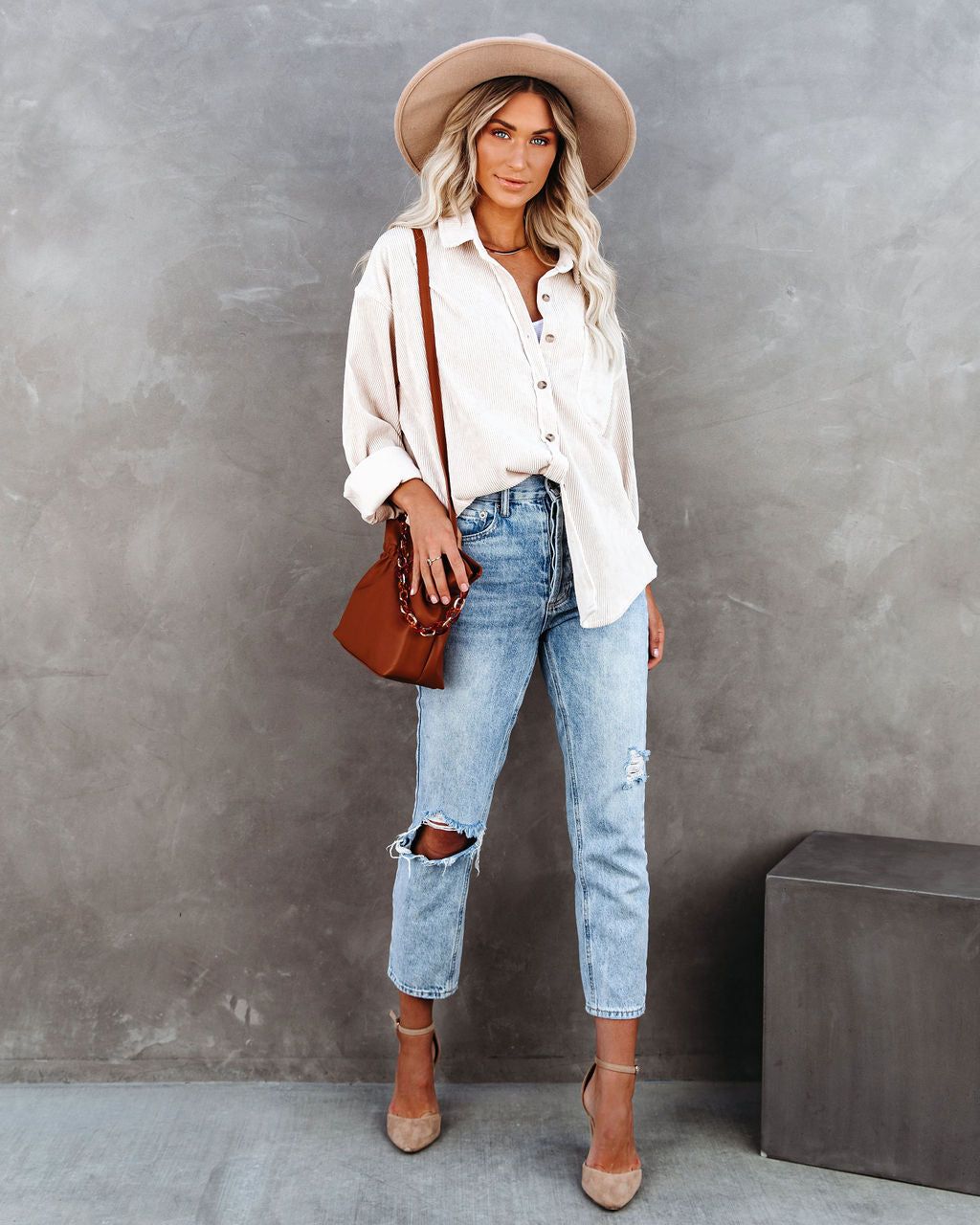 Kamryn Corduroy Button Down Pocket Top - Sand - SALE sold by Vici