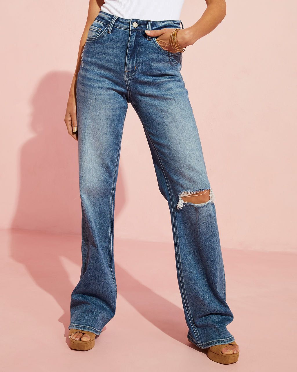 Paltrow High Rise Distressed Jeans - Dark Wash - SALE sold by Vici