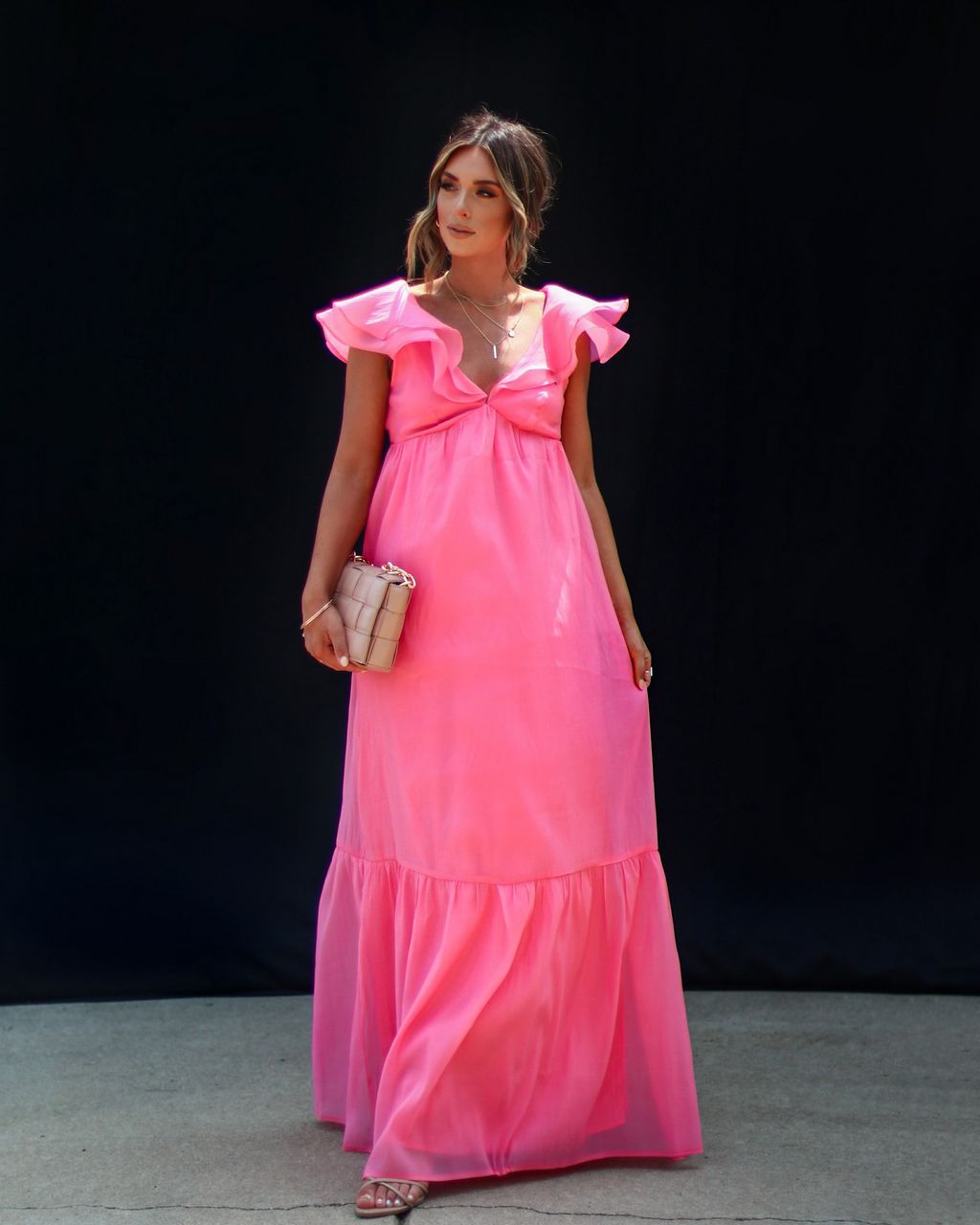 Lover's Gaze Ruffle Hem Tiered Maxi Dress - Pink - FINAL SALE sold by Vici product image thumbnail 5