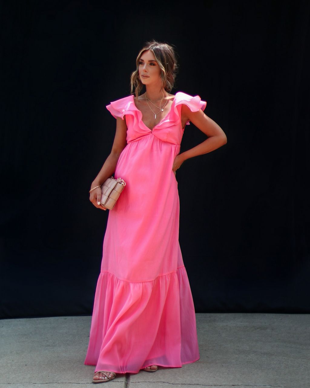 Lover's Gaze Ruffle Hem Tiered Maxi Dress - Pink - FINAL SALE sold by Vici