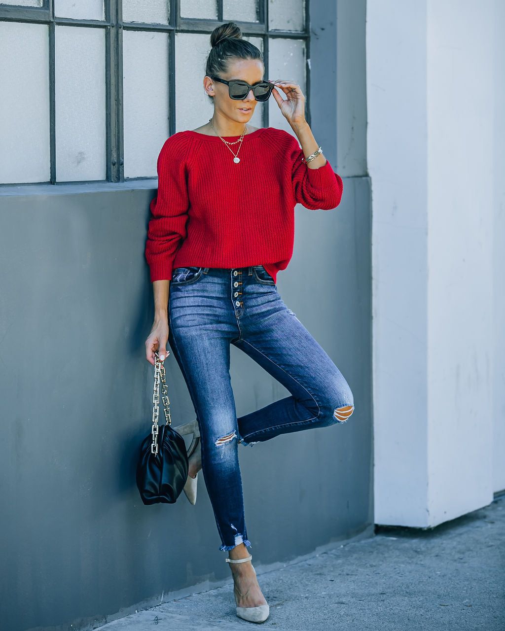 Bryar Drape Back Knit Sweater - Deep Red - FINAL SALE sold by Vici product image thumbnail 3