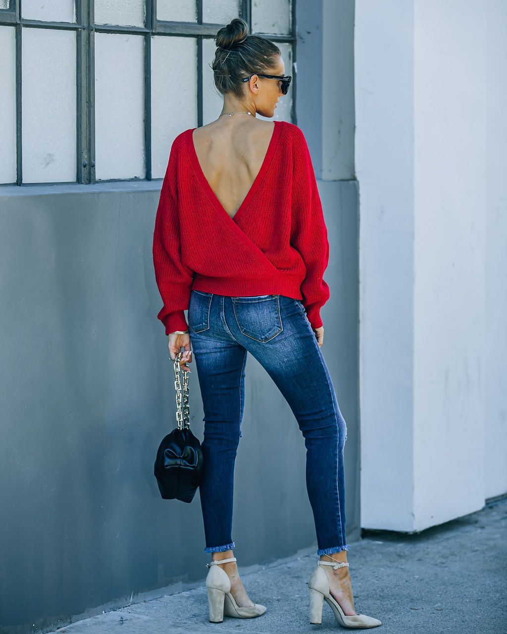 Bryar Drape Back Knit Sweater - Deep Red - FINAL SALE sold by Vici
