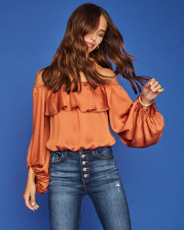 Sevyn Balloon Sleeve Off The Shoulder Blouse - Burnt Orange - FINAL SALE sold by Vici