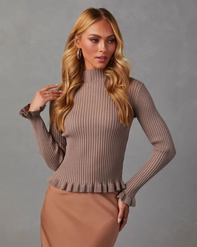Bevelle Mock Neck Ruffle Hem Sweater - Mocha sold by Vici