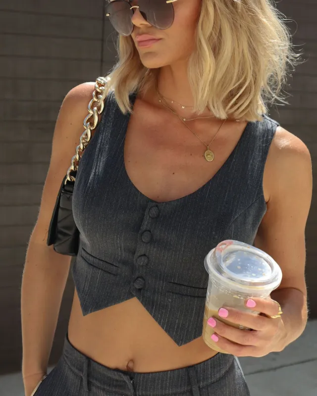 Williamson Pinstripe Belted Back Vest sold by Vici