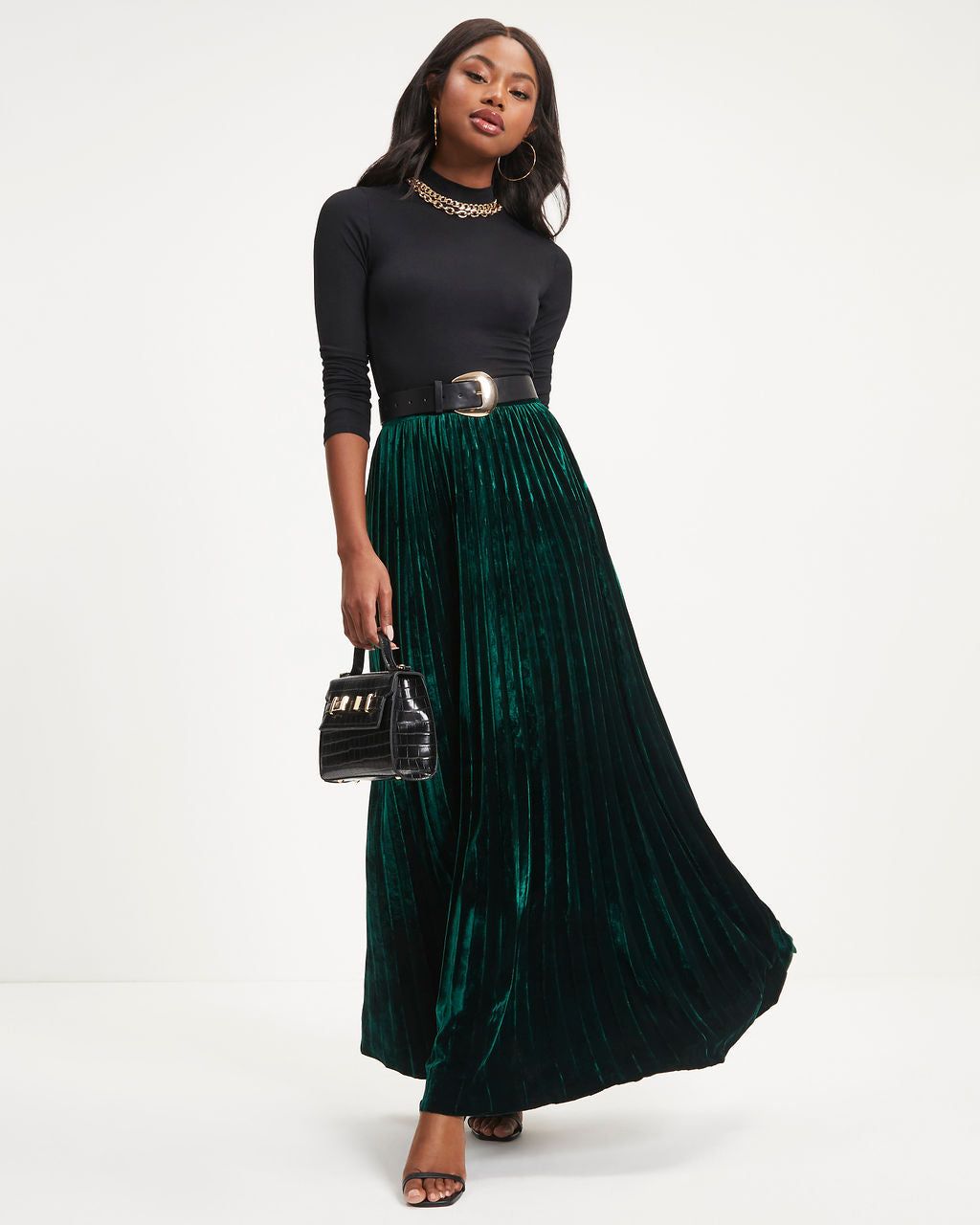 Claire Velvet Pleated Maxi Skirt sold by Vici