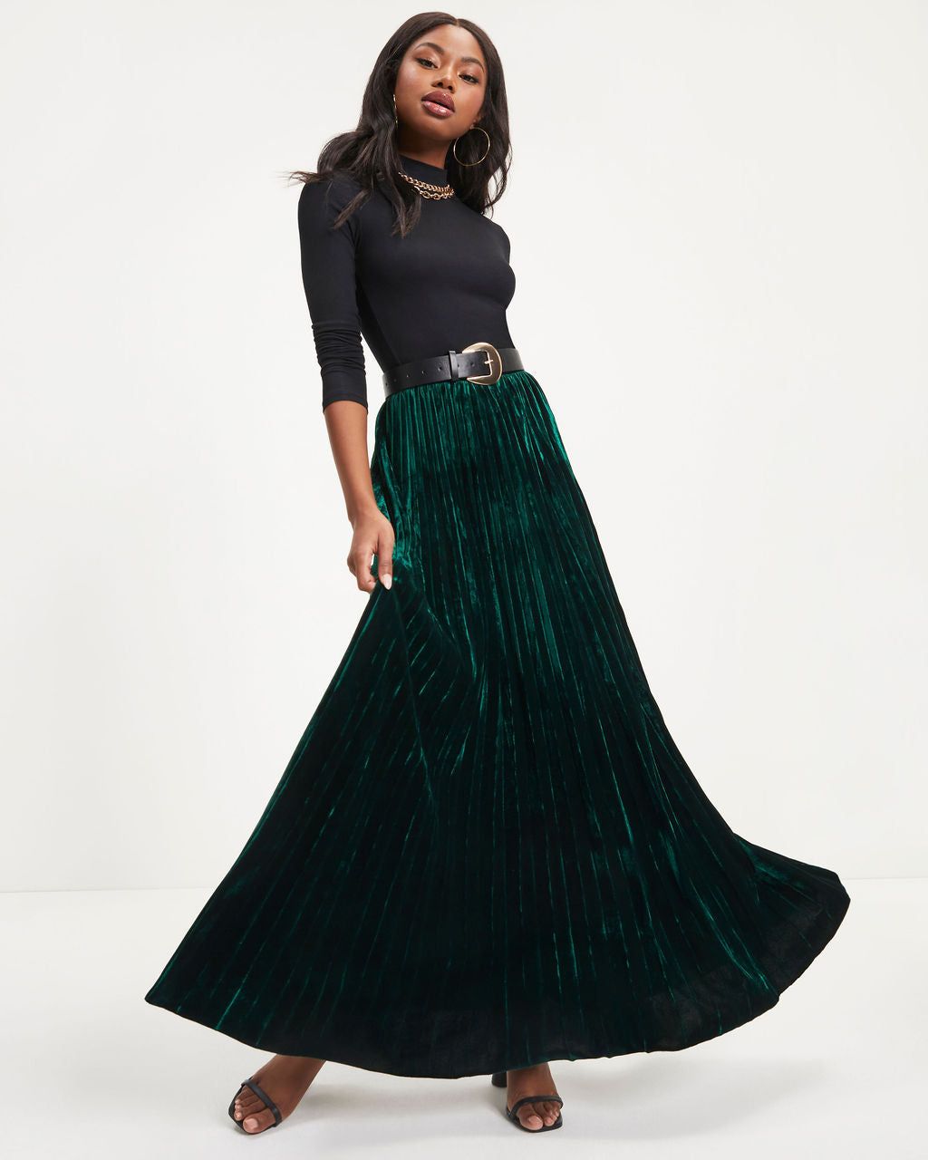 Claire Velvet Pleated Maxi Skirt sold by Vici product image thumbnail 5