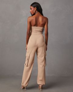 Hudgens Satin Strapless Cargo Jumpsuit sold by Vici