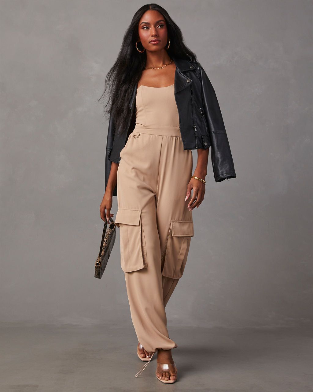 Hudgens Satin Strapless Cargo Jumpsuit sold by Vici product image thumbnail 2