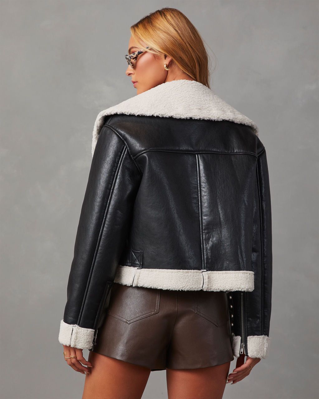 Bleeker Faux Leather Shearling Jacket sold by Vici product image thumbnail 4