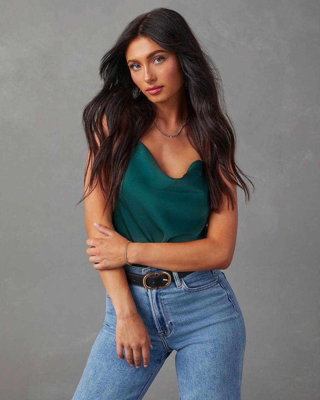 Rachel Leigh Cowl Neck Bodysuit - Hunter Green - SALE sold by Vici