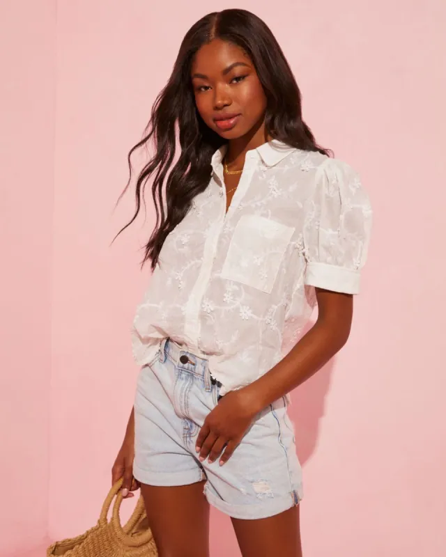 Ellegra Floral Embroidered Button Up Top sold by Vici