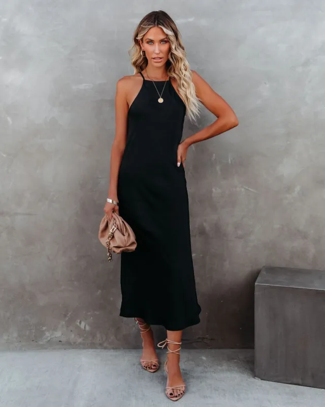 Melise Satin Halter Midi Dress - Black - FINAL SALE sold by Vici