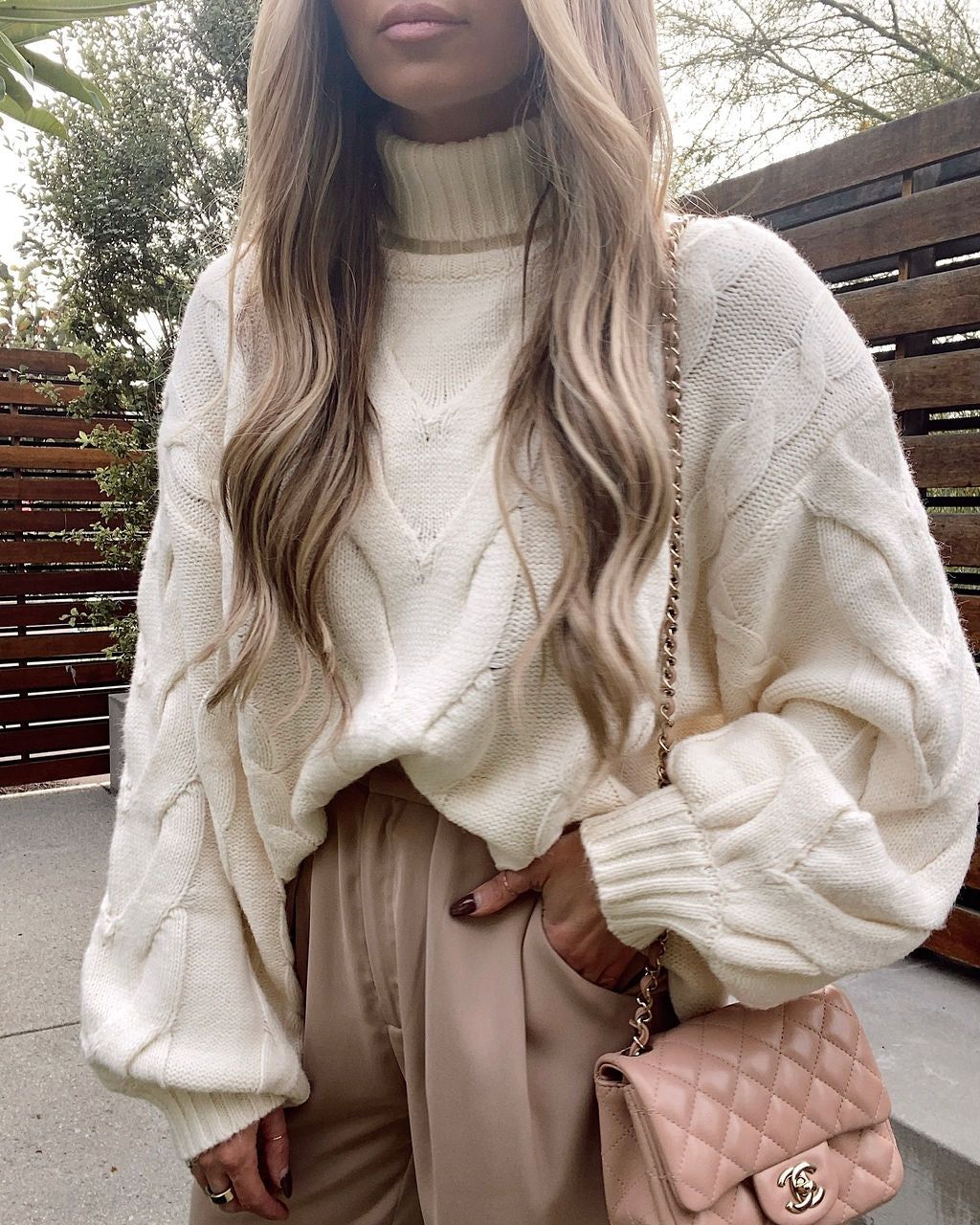 Parkland Cable Knit Turtleneck Sweater - Snow - FINAL SALE sold by Vici