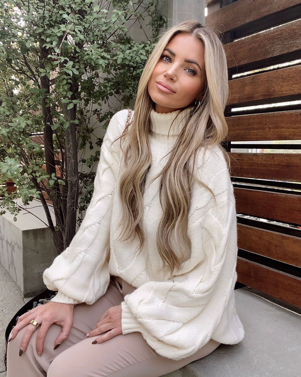 Parkland Cable Knit Turtleneck Sweater - Snow - FINAL SALE sold by Vici product image thumbnail 4