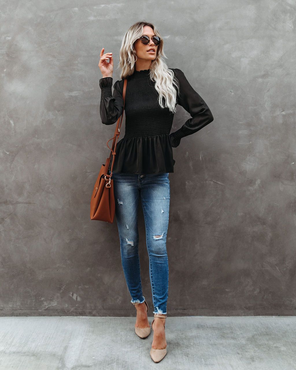 Down To Business Smocked Blouse - Dark Olive - FINAL SALE sold by Vici