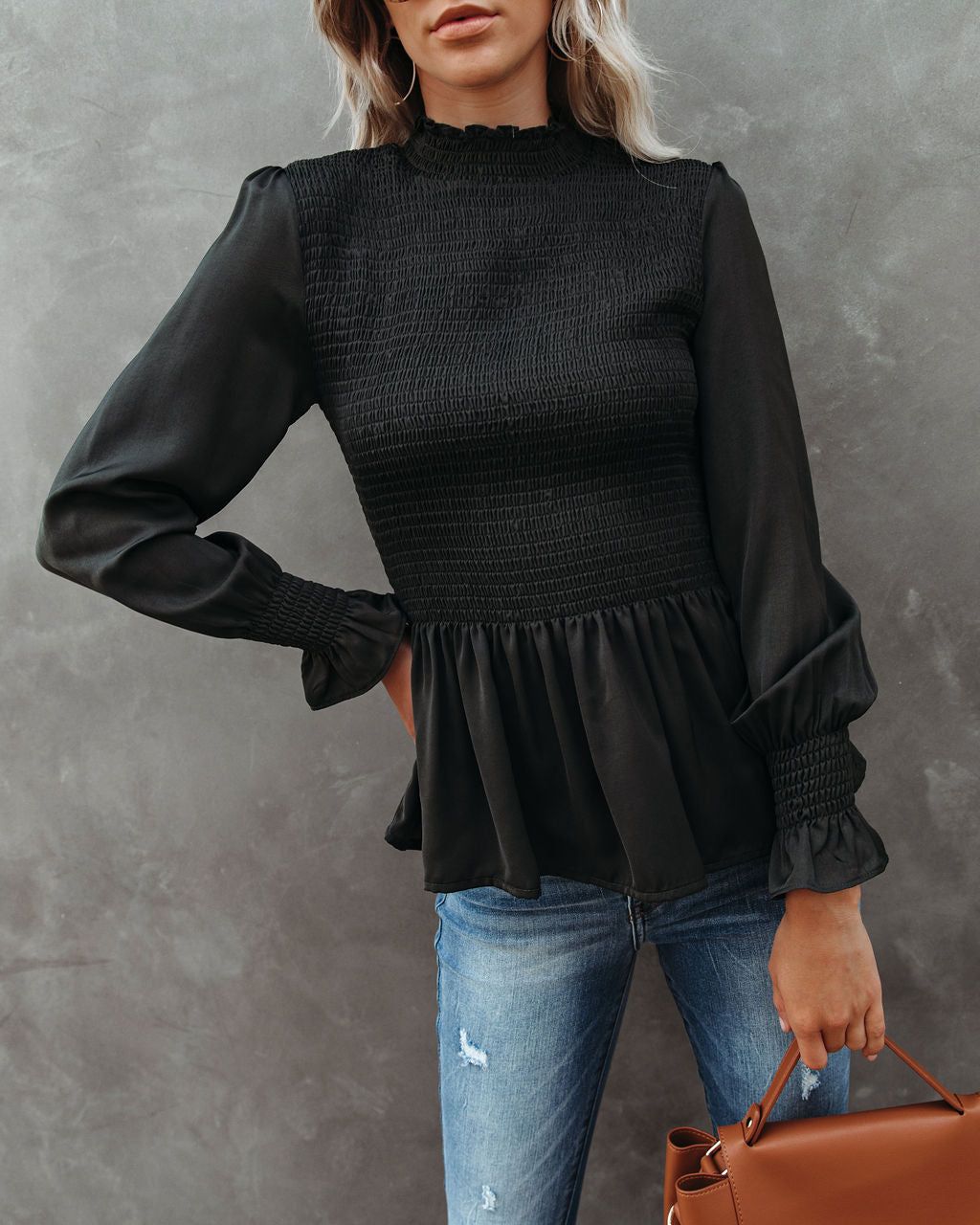 Down To Business Smocked Blouse - Dark Olive - FINAL SALE sold by Vici product image thumbnail 3