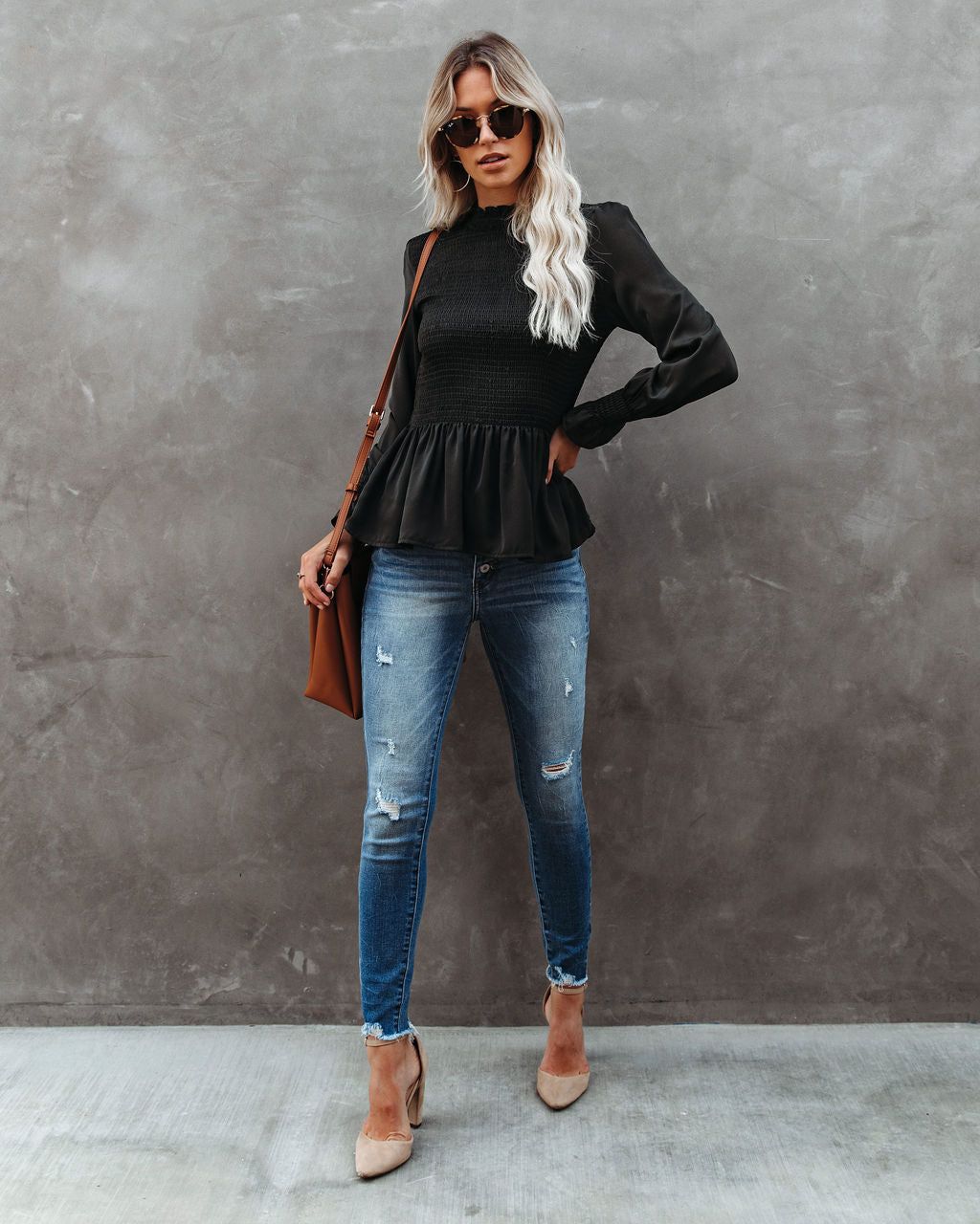 Down To Business Smocked Blouse - Dark Olive - FINAL SALE sold by Vici product image thumbnail 6