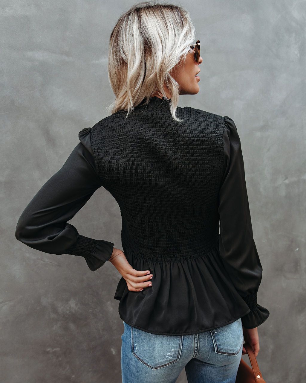 Down To Business Smocked Blouse - Dark Olive - FINAL SALE sold by Vici product image thumbnail 2