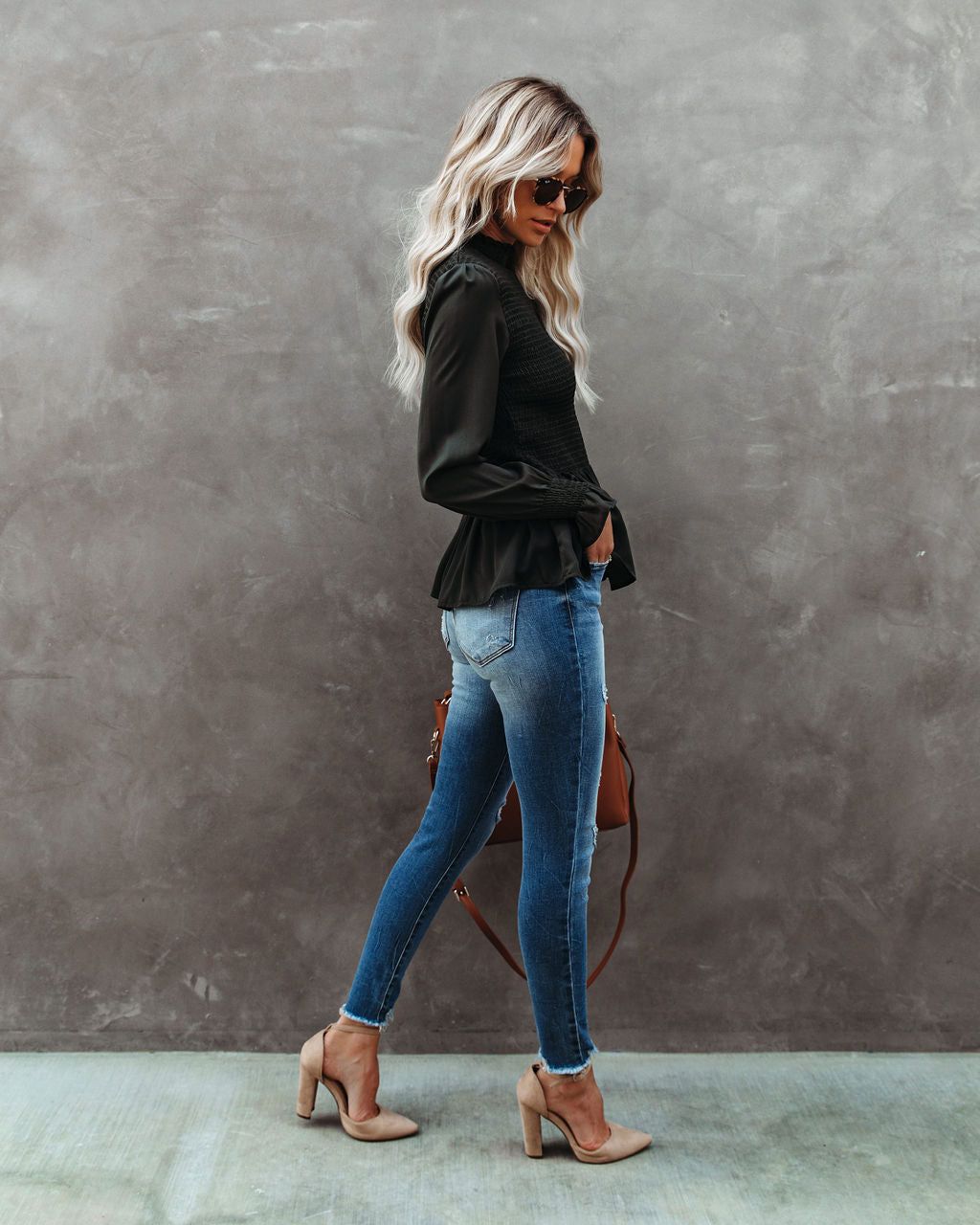 Down To Business Smocked Blouse - Dark Olive - FINAL SALE sold by Vici product image thumbnail 7