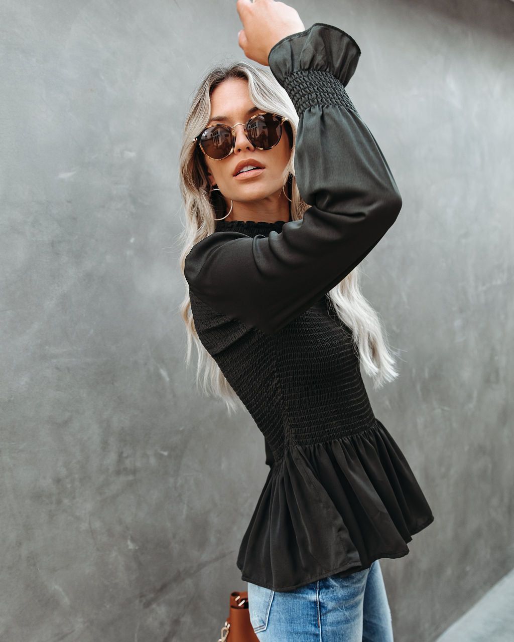 Down To Business Smocked Blouse - Dark Olive - FINAL SALE sold by Vici product image thumbnail 5