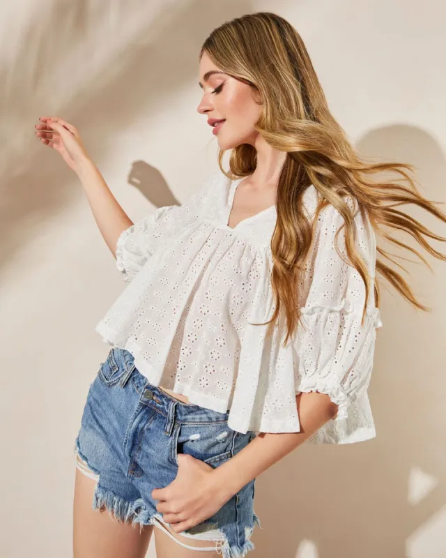 Reine Eyelet Babydoll Top sold by Vici