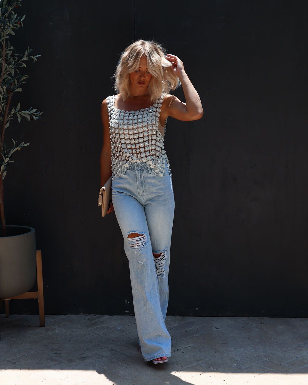 Lizzie Flower Pearl Embellished Top sold by Vici product image thumbnail 4