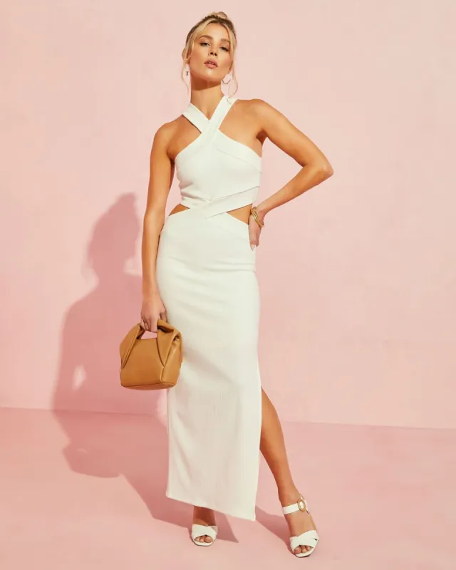 Wink Cutout Halter Ribbed Maxi Dress - White - SALE sold by Vici