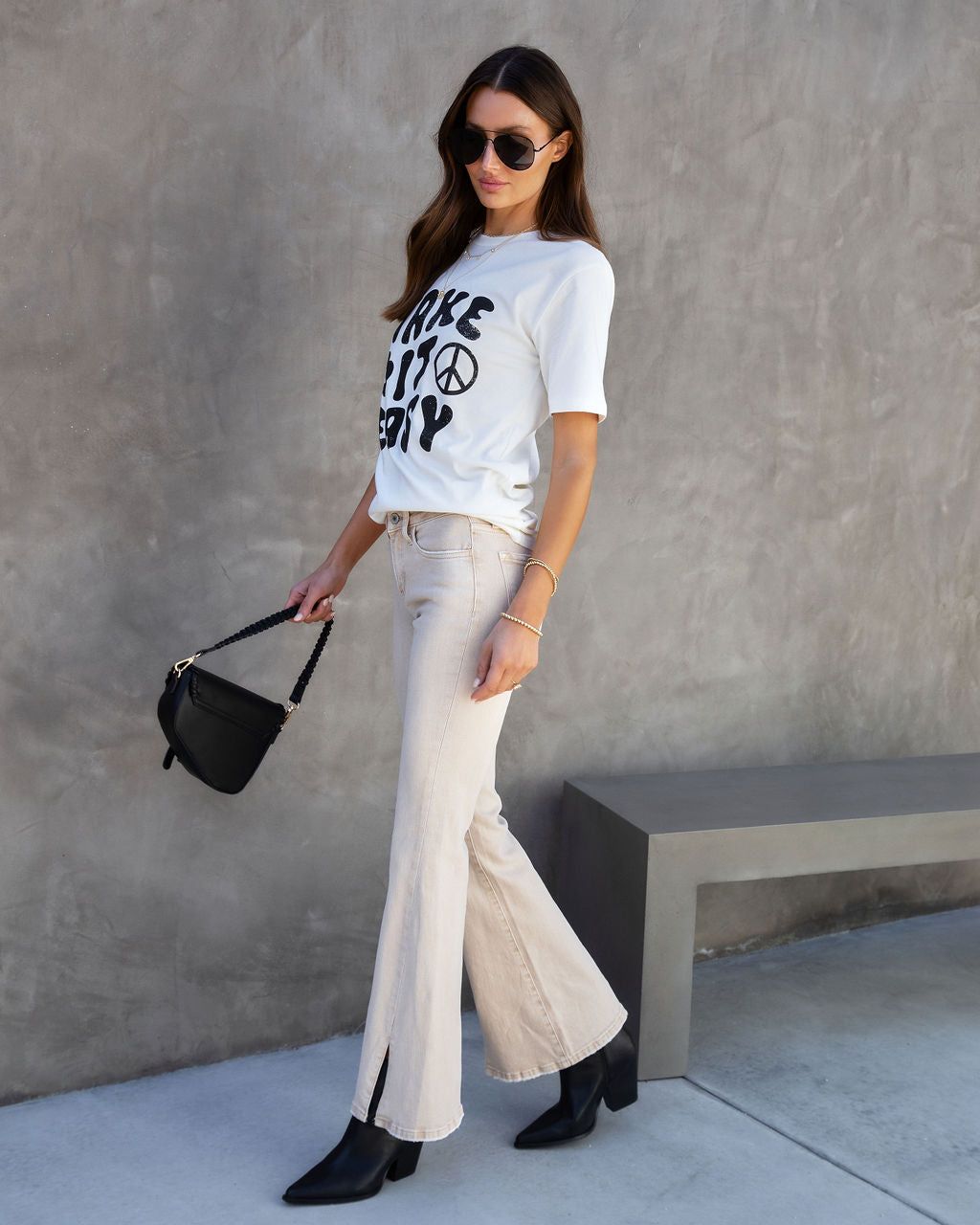 Alison Mid Rise Split Hem Flare Jeans - Sand - FINAL SALE sold by Vici product image thumbnail 7