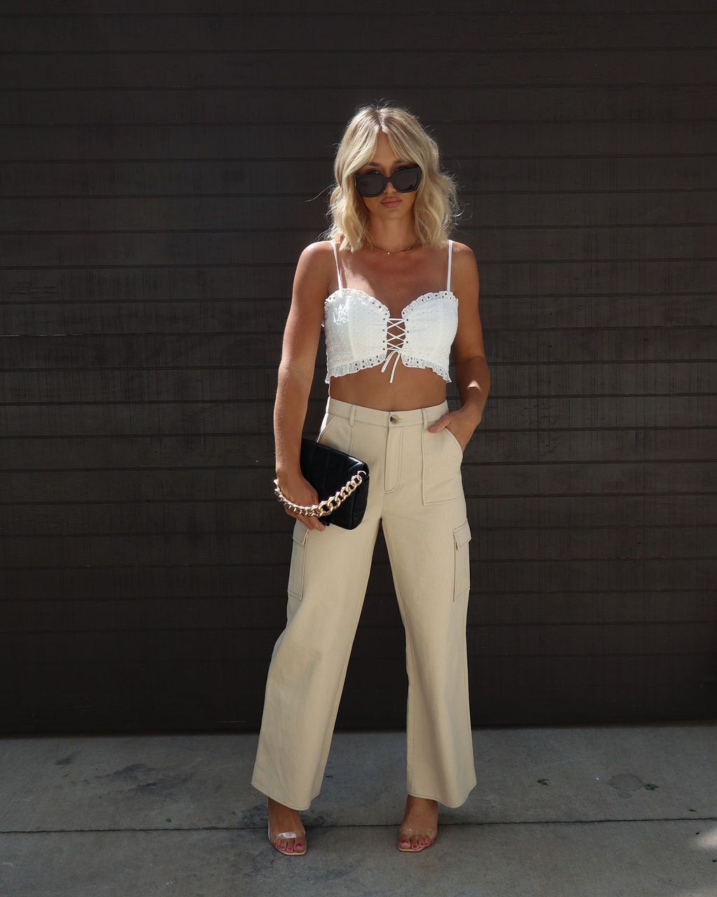 Ashton Cotton Wide Leg Cargo Pants - Khaki - SALE sold by Vici product image thumbnail 3