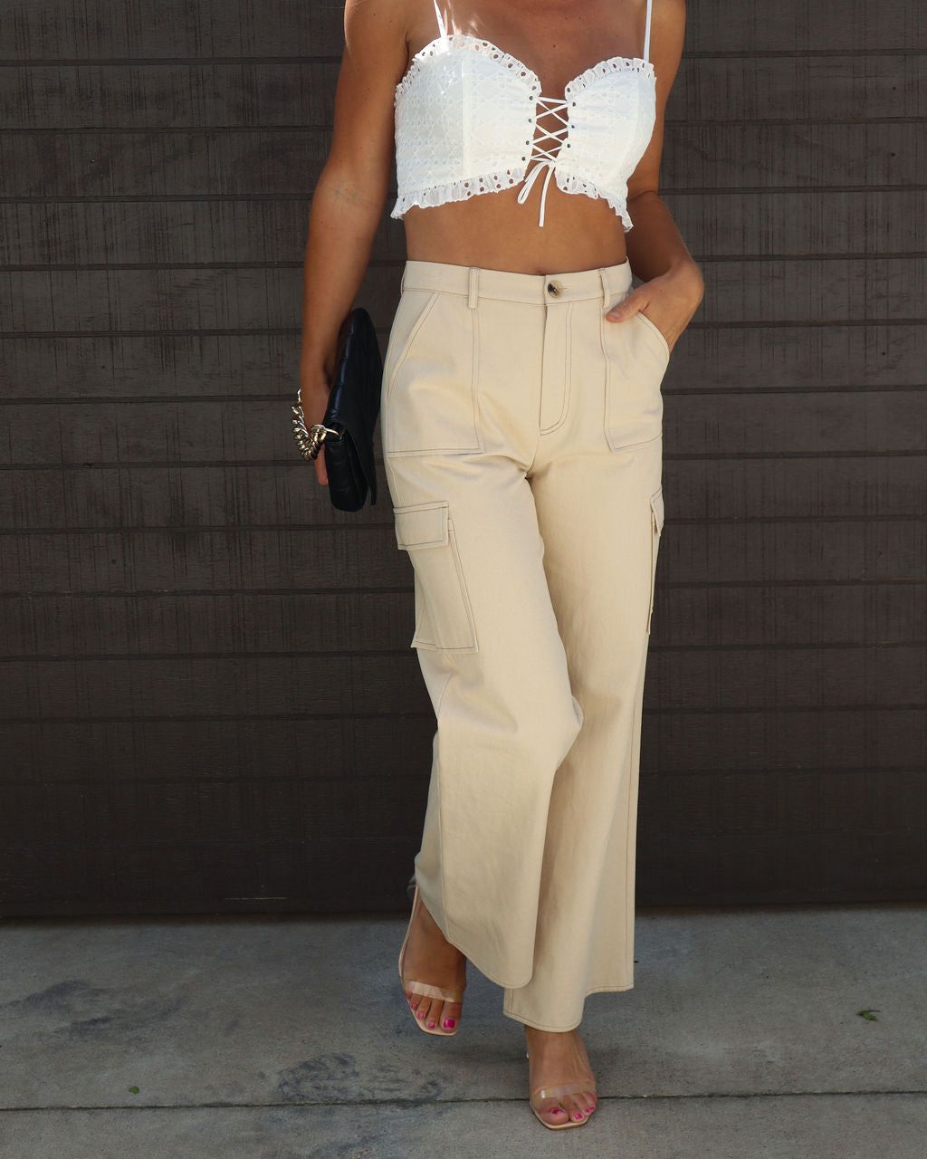 Ashton Cotton Wide Leg Cargo Pants - Khaki - SALE sold by Vici product image thumbnail 6