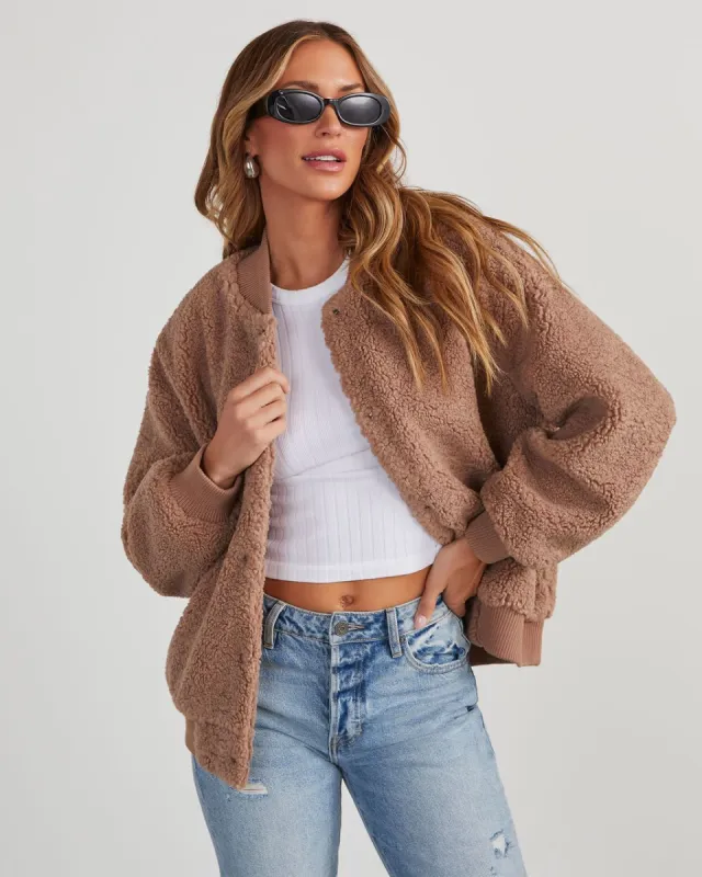 Jayne Sherpa Bomber Jacket - Taupe sold by Vici