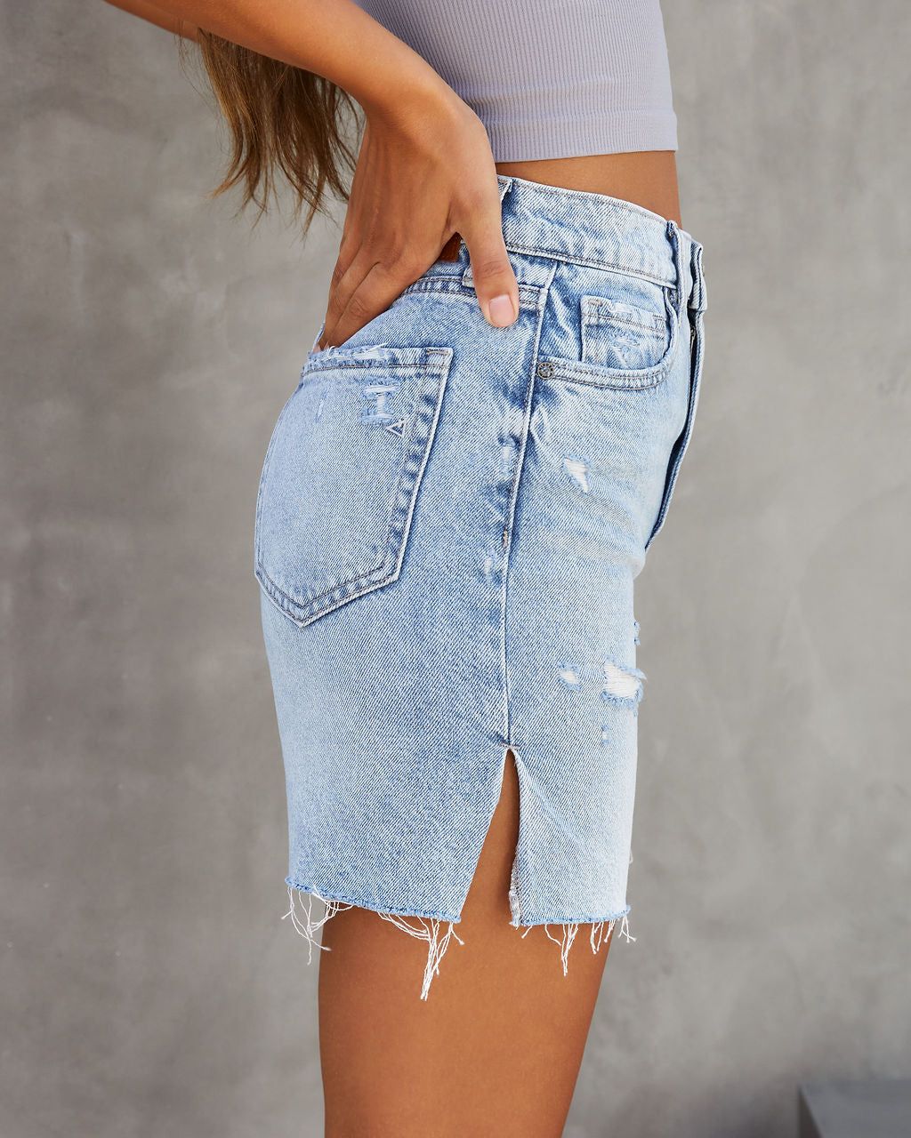 Irvine High Rise Frayed Hem Jean Shorts - FINAL SALE sold by Vici product image thumbnail 4
