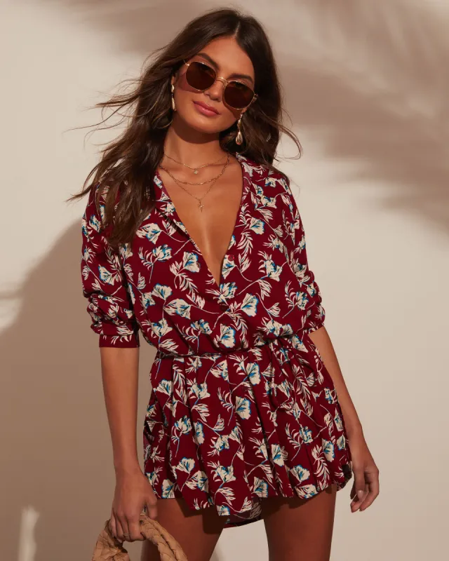 Lorian Floral Waist Tie Romper sold by Vici